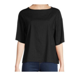 VINCE Linen Rayon Blend Solid Loose Boxy Tee Shirt Short Sleeve Black Medium